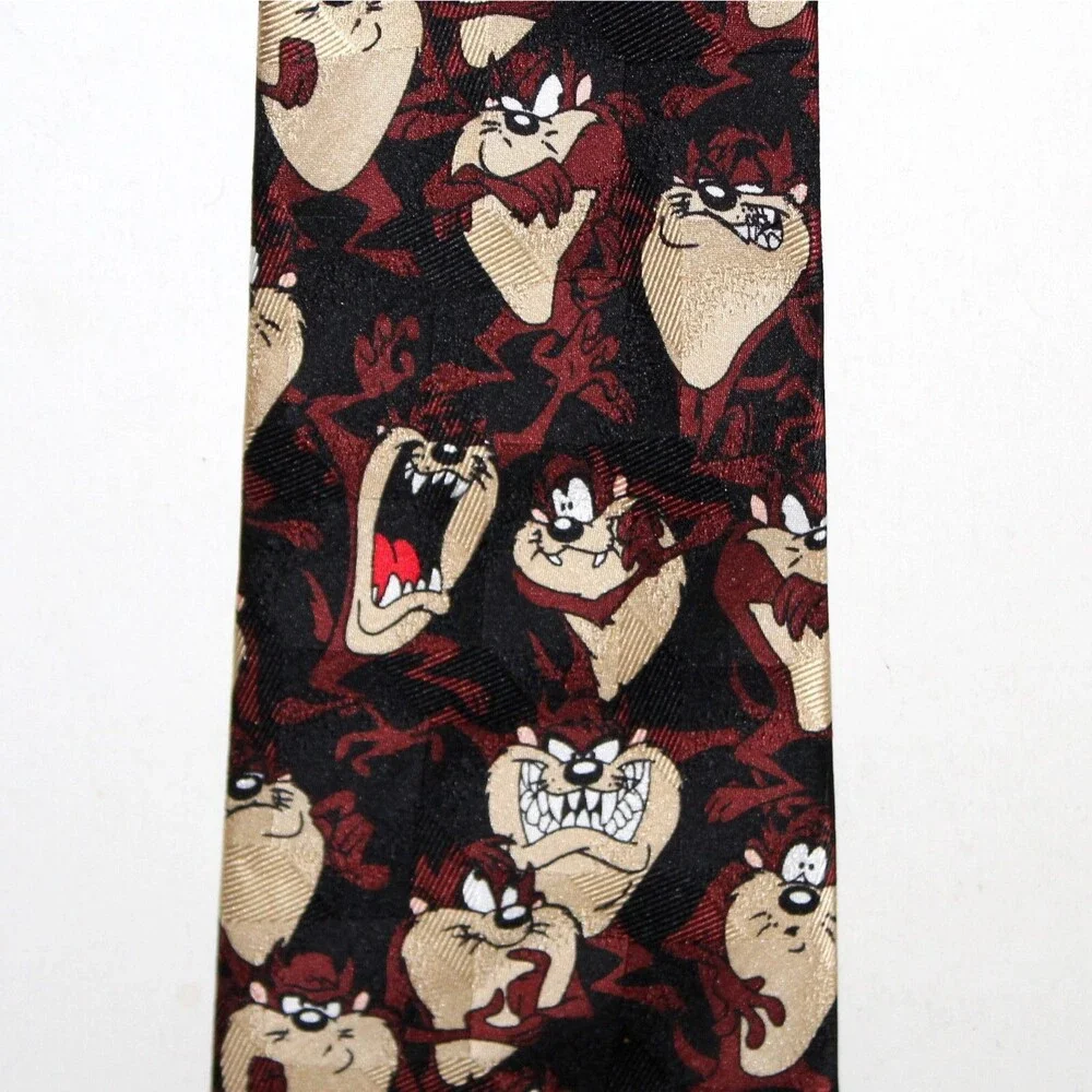 Vintage Tasmanian Devil Necktie Looney Tunes Mania 1996 black 100% silk cartoons